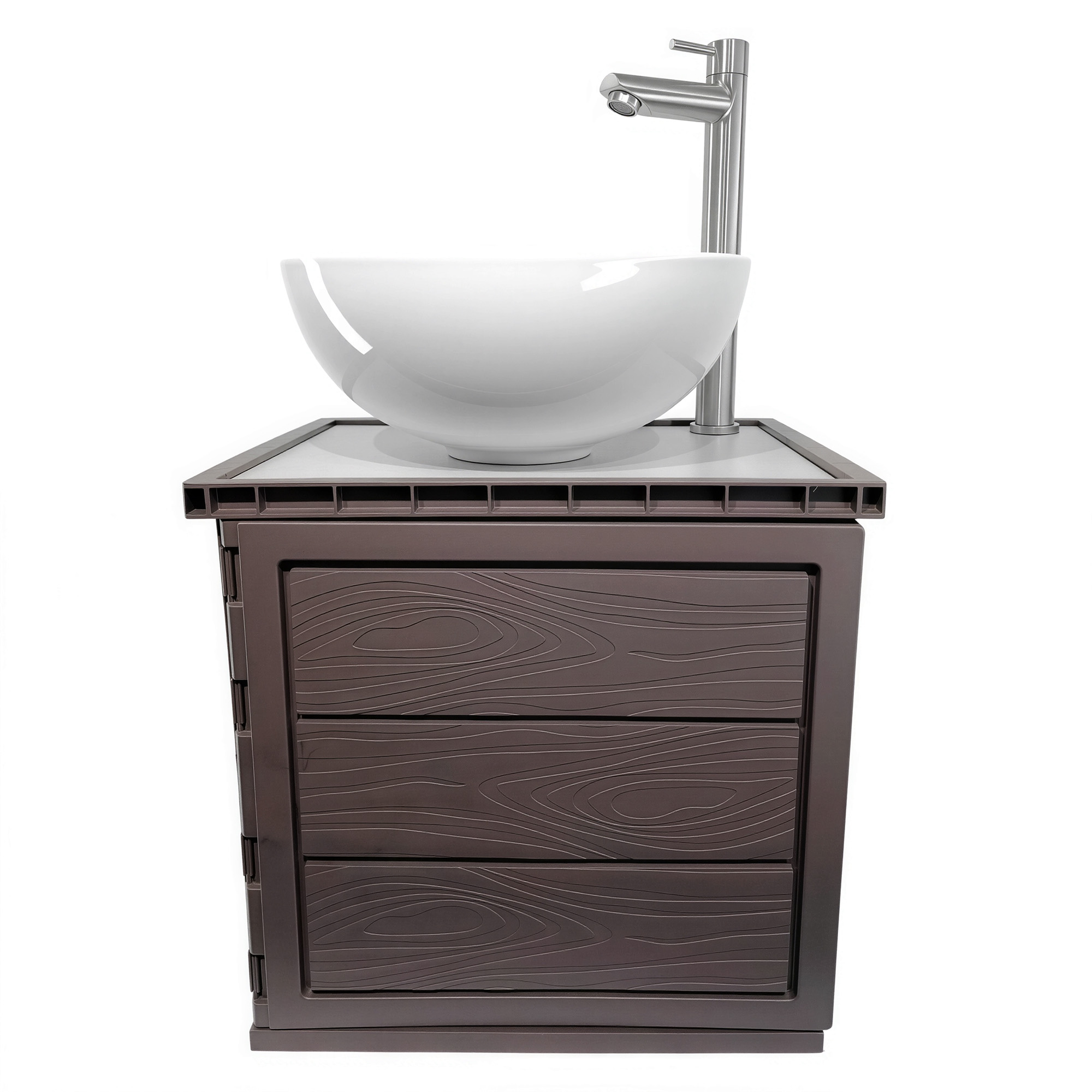 Kit Mueble + Lavamanos + Griferia  Ccol1137 Marrón Oscuro Un Agujero