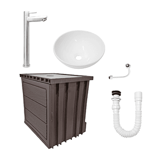 Kit Mueble + Lavamanos + Griferia  Ccol1137 Marrón Oscuro Un Agujero