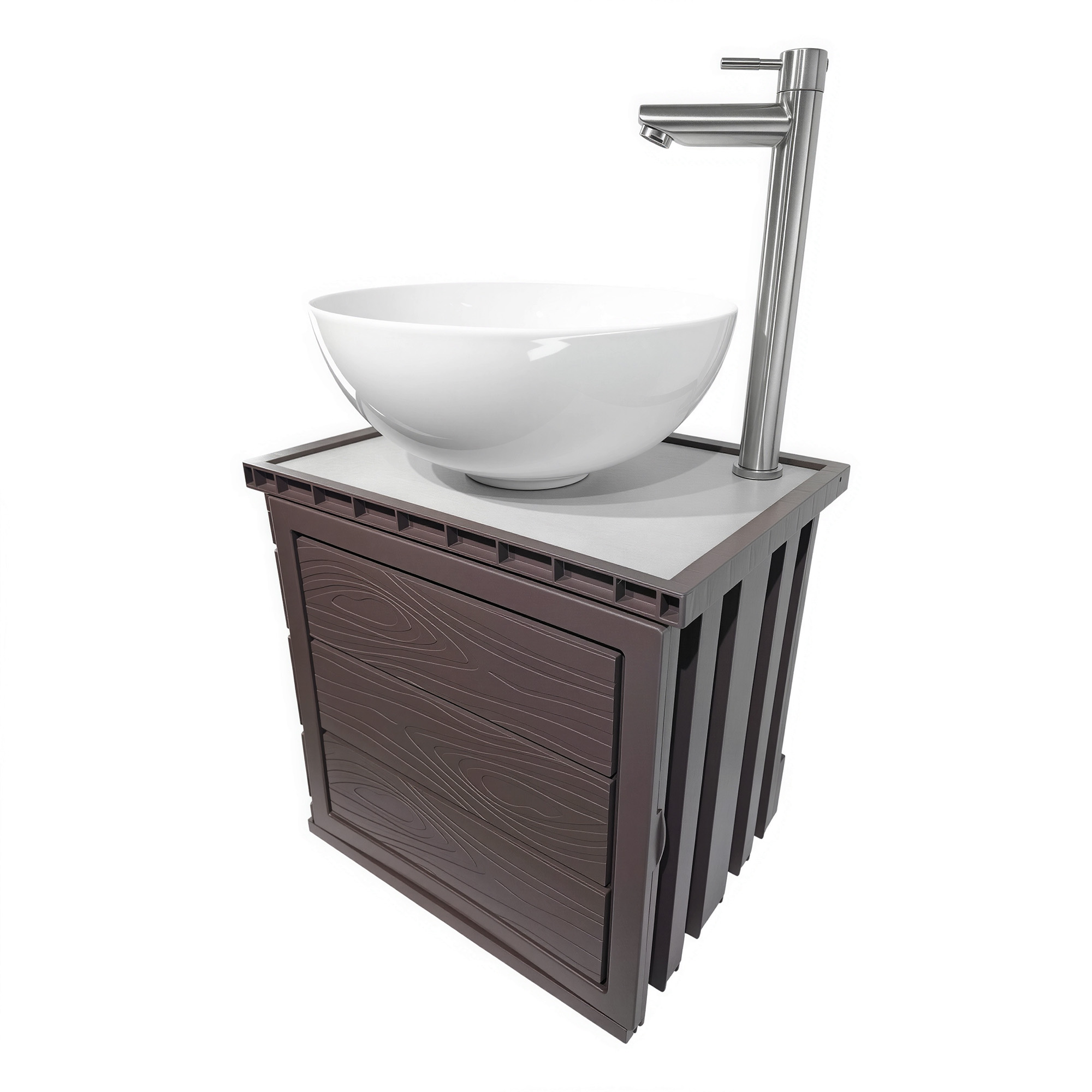 Kit Mueble + Lavamanos + Griferia  Ccol1137 Marrón Oscuro Un Agujero