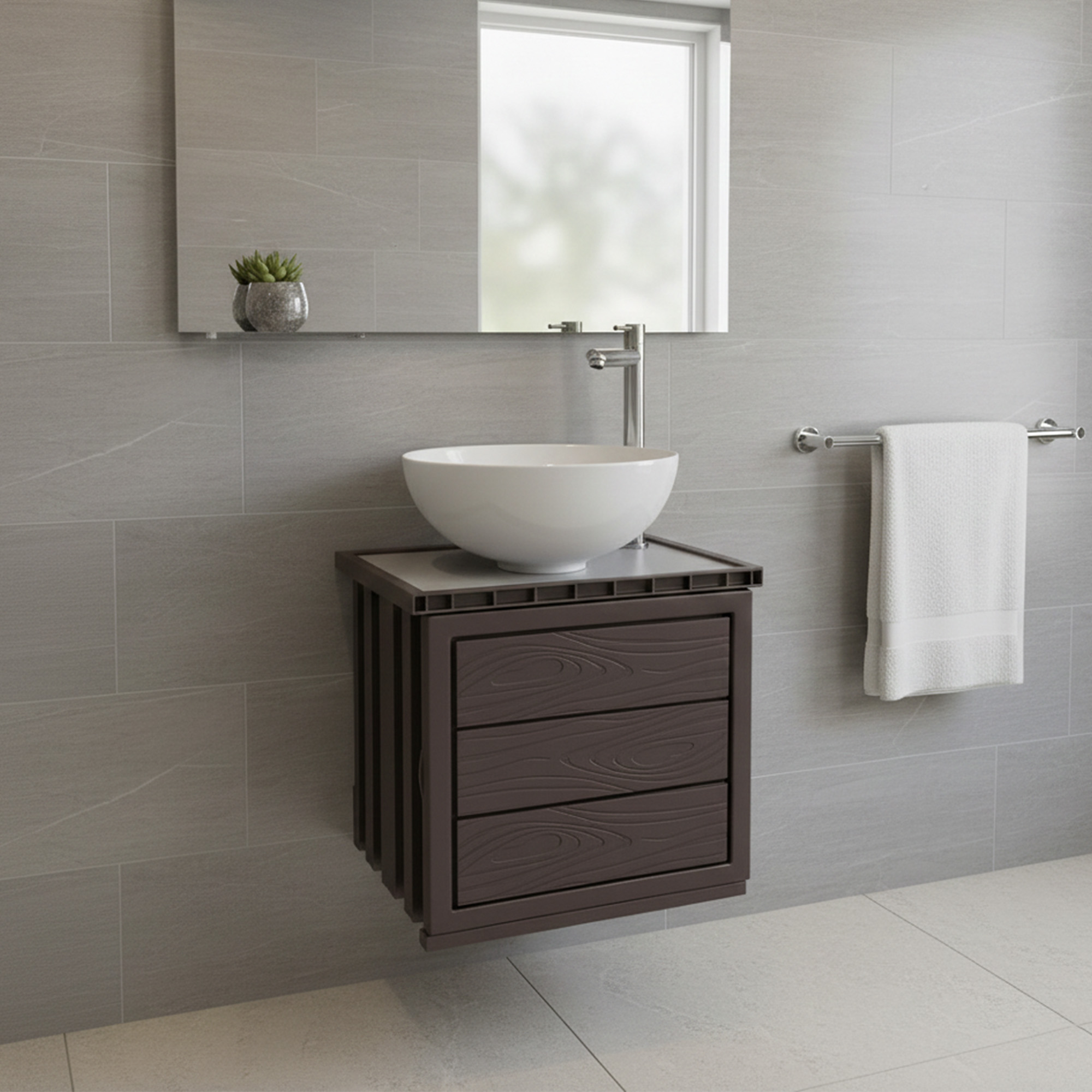 Kit Mueble + Lavamanos + Griferia  Ccol1137 Marrón Oscuro Un Agujero