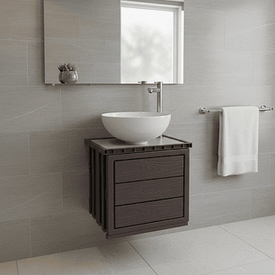 Kit Mueble + Lavamanos + Griferia  Ccol1137 Marrón Oscuro Un Agujero