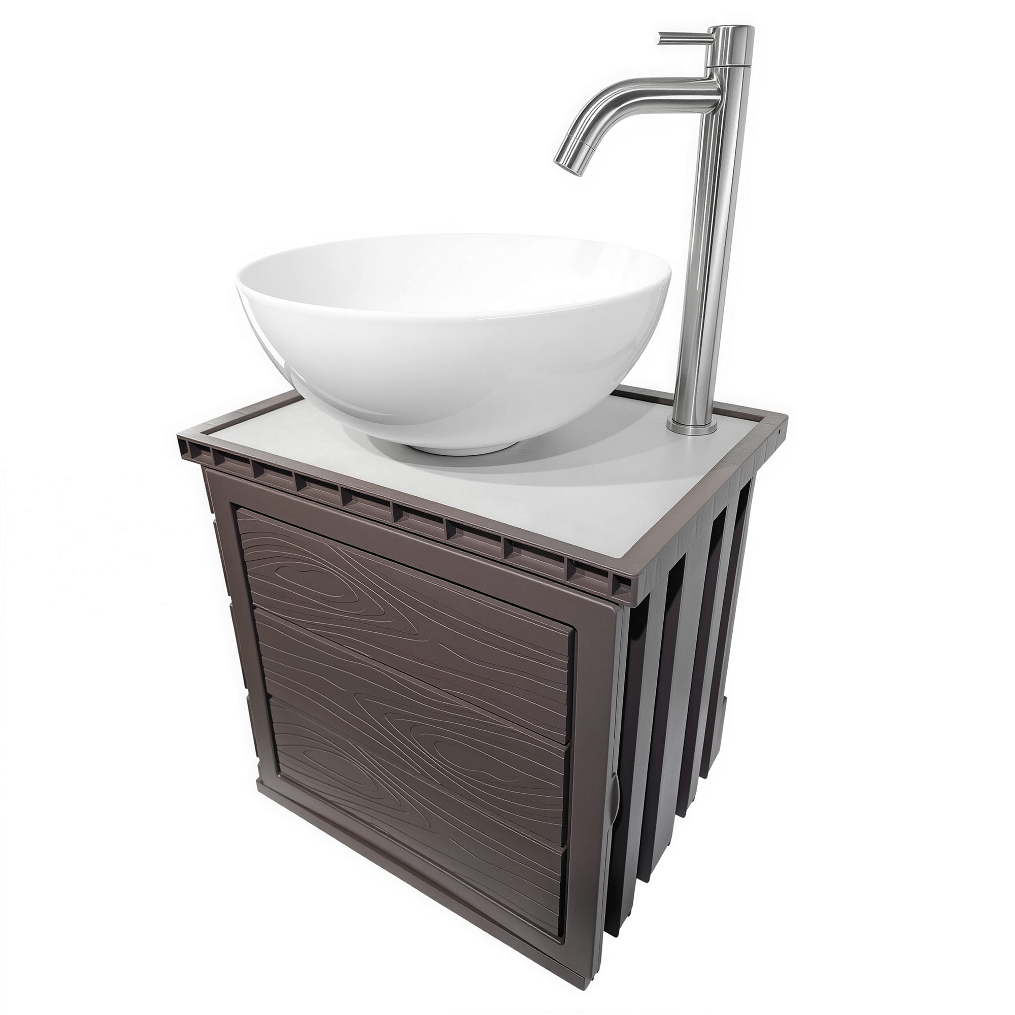 Kit Mueble + Lavamanos + Griferia  Ccol1138 Marrón Oscuro Un Agujero