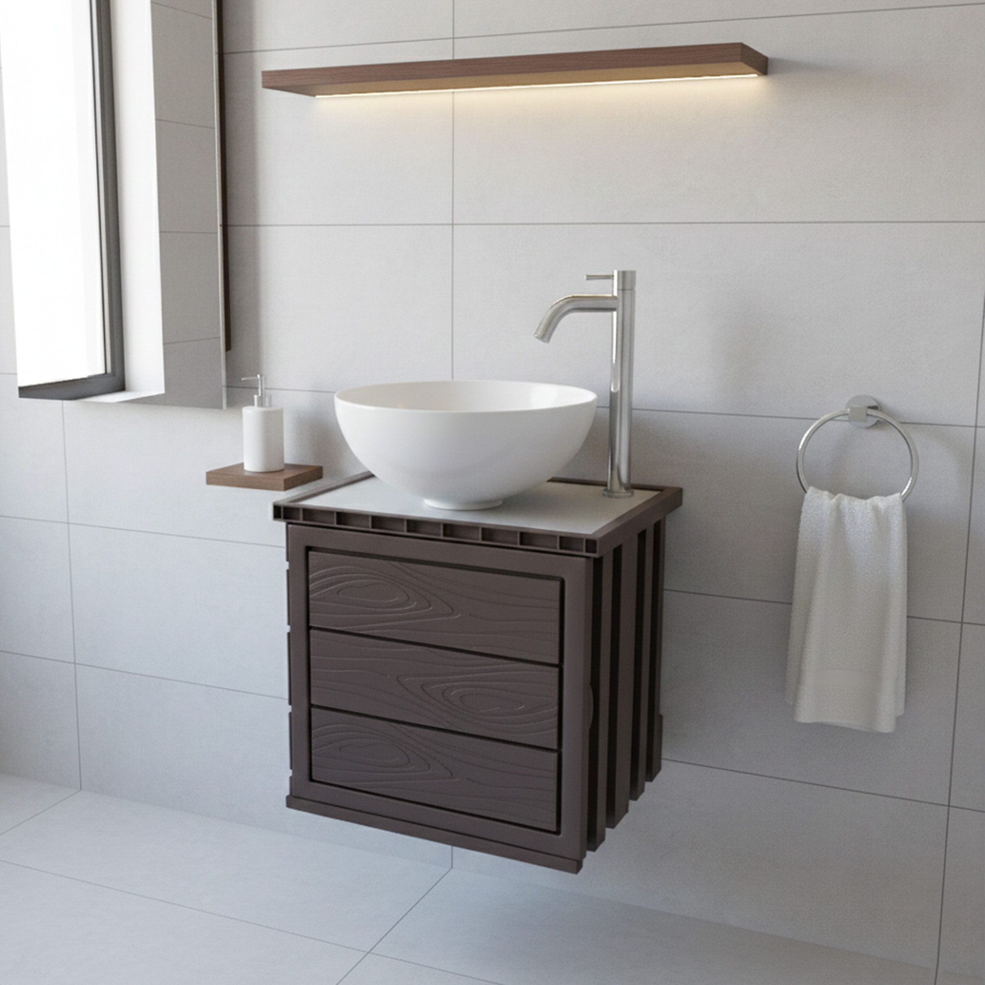 Kit Mueble + Lavamanos + Griferia  Ccol1138 Marrón Oscuro Un Agujero