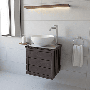 Kit Mueble + Lavamanos + Griferia  Ccol1138 Marrón Oscuro Un Agujero