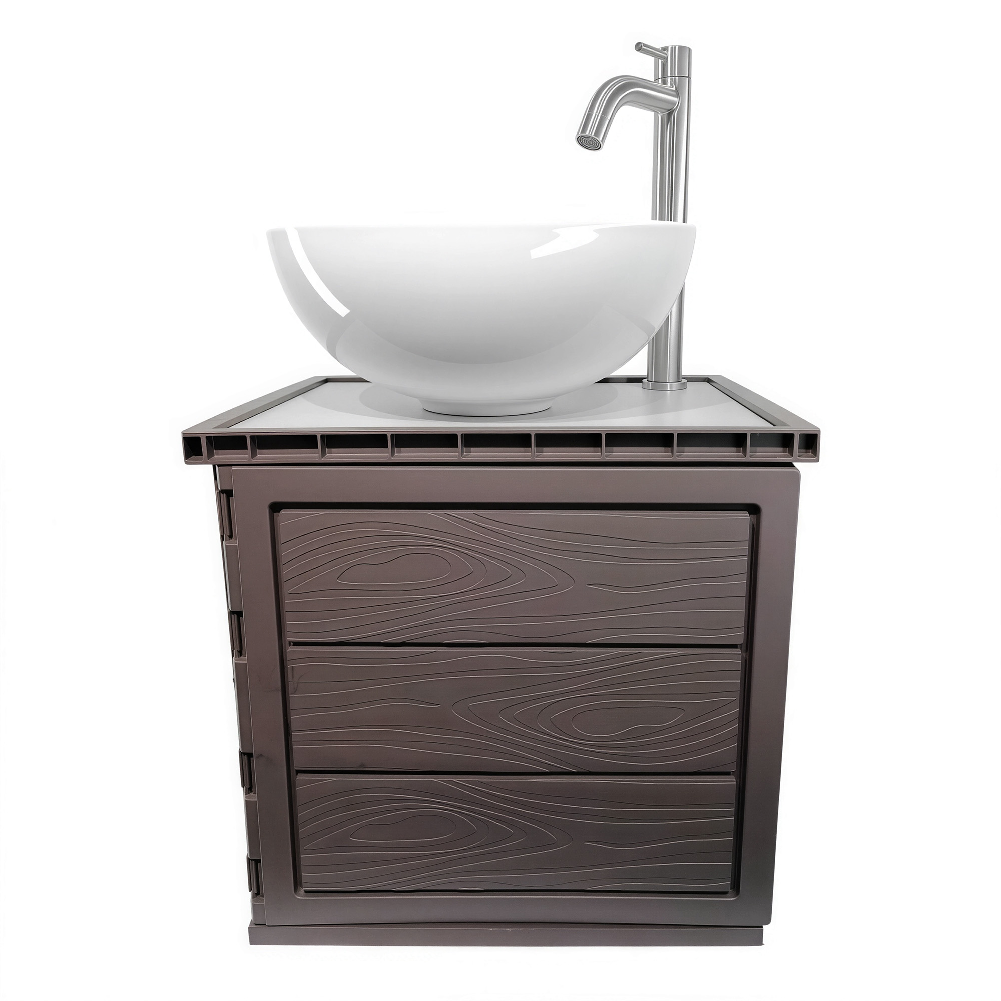 Kit Mueble + Lavamanos + Griferia  Ccol1138 Marrón Oscuro Un Agujero