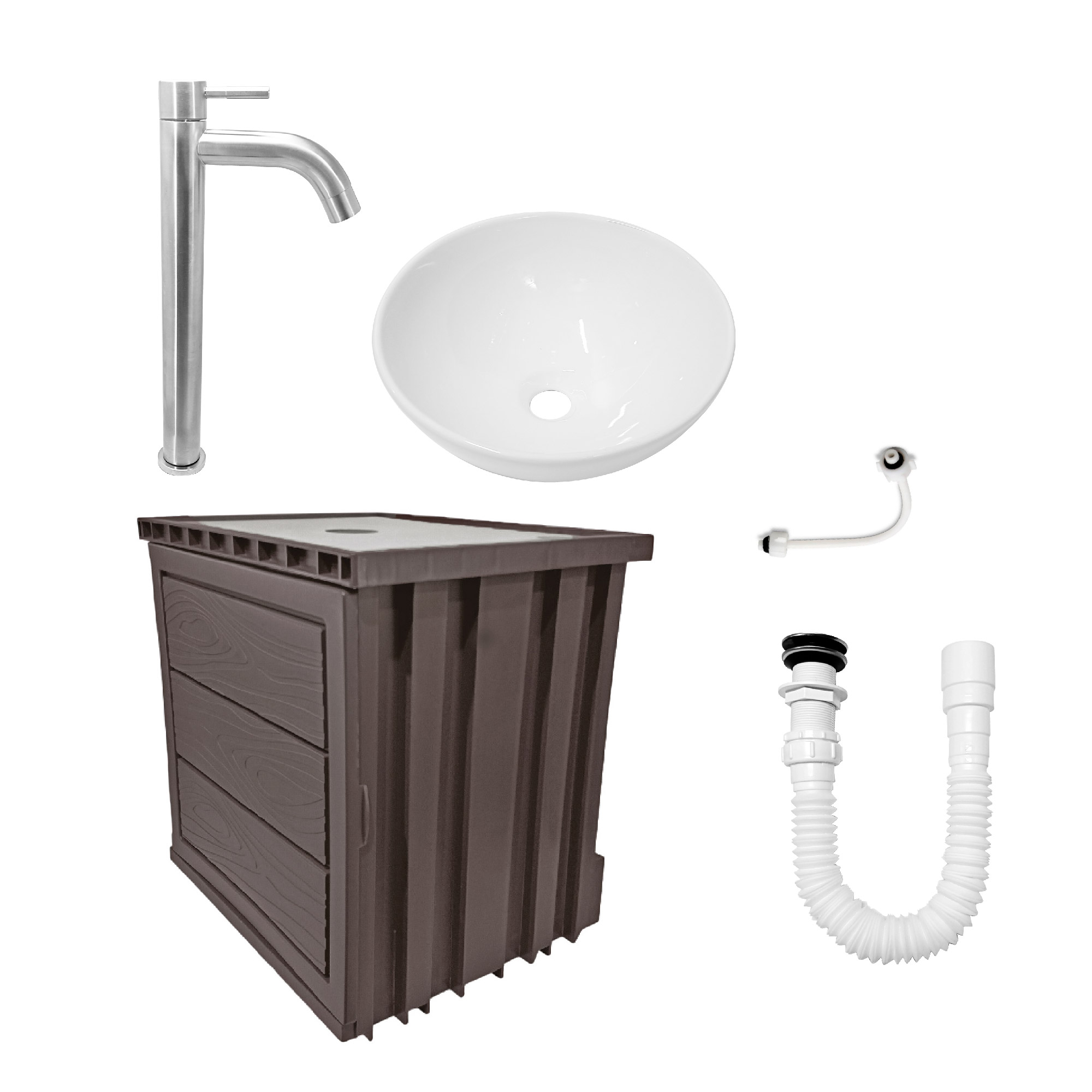 Kit Mueble + Lavamanos + Griferia  Ccol1138 Marrón Oscuro Un Agujero