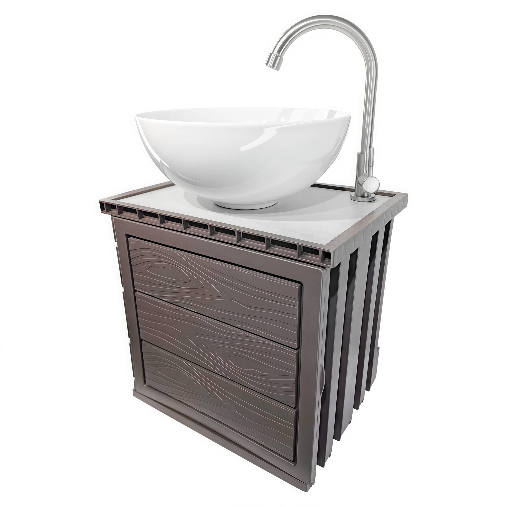 Kit Mueble + Lavamanos + Griferia  Ccol1139 Marrón Oscuro Un Agujero