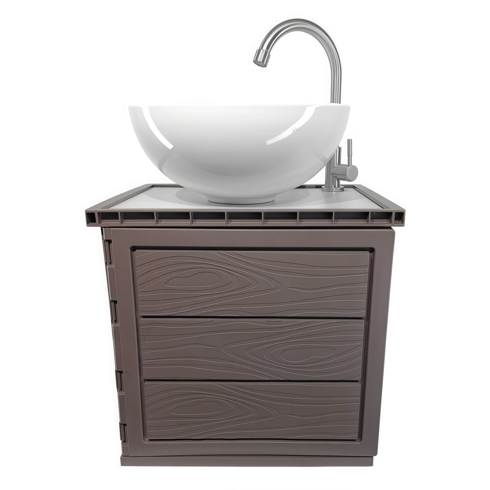 Kit Mueble + Lavamanos + Griferia  Ccol1139 Marrón Oscuro Un Agujero