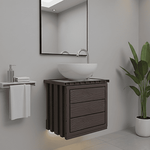 Kit Mueble + Lavamanos + Griferia  Ccol1139 Marrón Oscuro Un Agujero