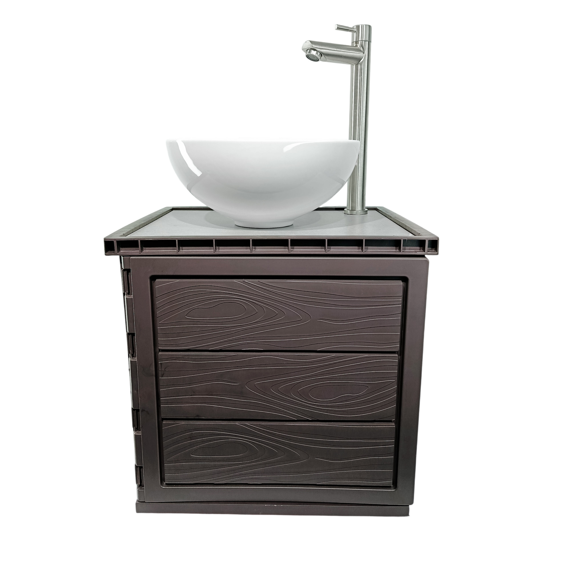 Kit Mueble Marrón Pvc + Lavamanos + Griferia C1157