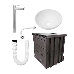 Kit Mueble Marrón Pvc + Lavamanos + Griferia C1157