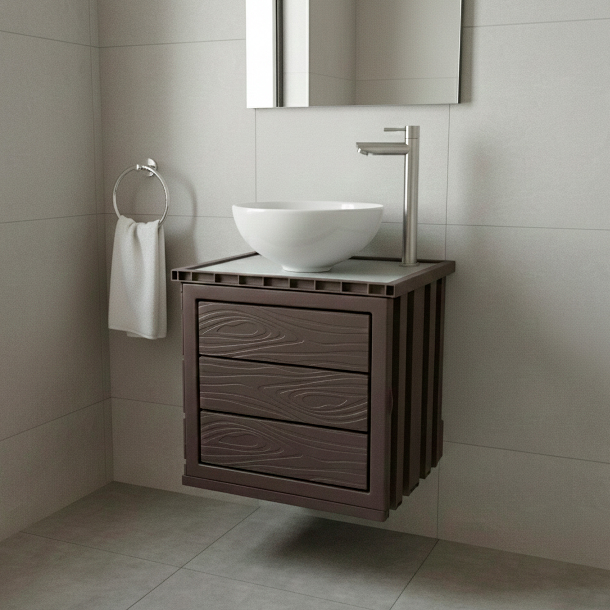 Kit Mueble Marrón Pvc + Lavamanos + Griferia C1157