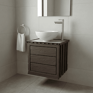 Kit Mueble Marrón Pvc + Lavamanos + Griferia C1157