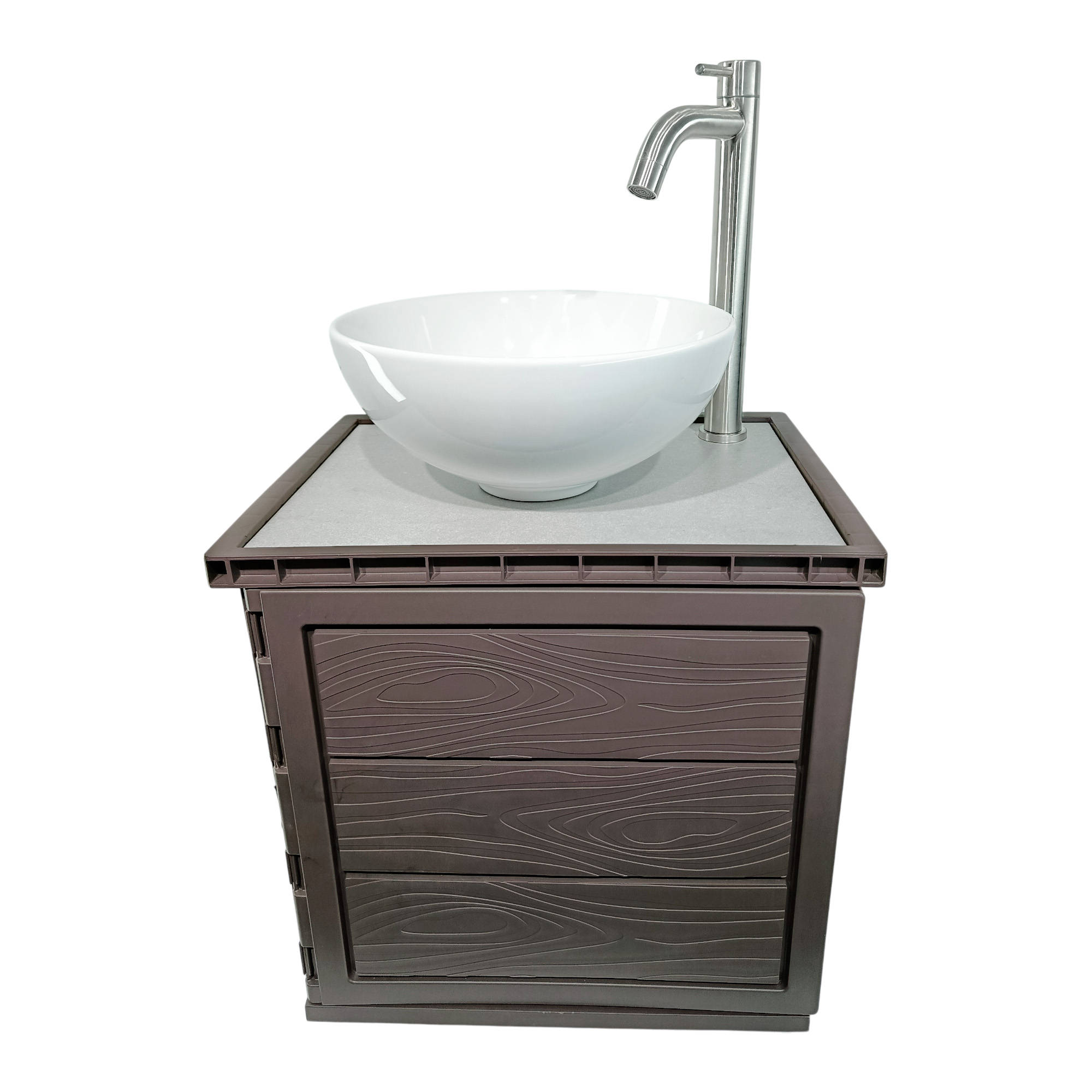 Kit Mueble Marrón Pvc + Lavamanos + Griferia C1158 