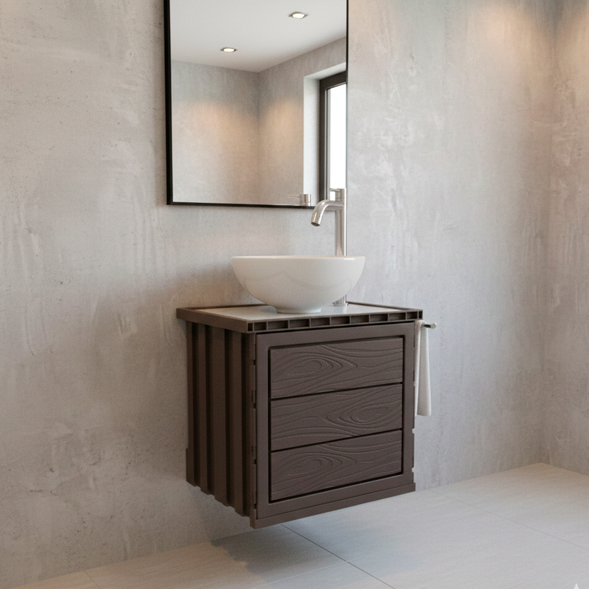 Kit Mueble Marrón Pvc + Lavamanos + Griferia C1158 