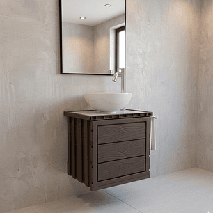 Kit Mueble Marrón Pvc + Lavamanos + Griferia C1158 