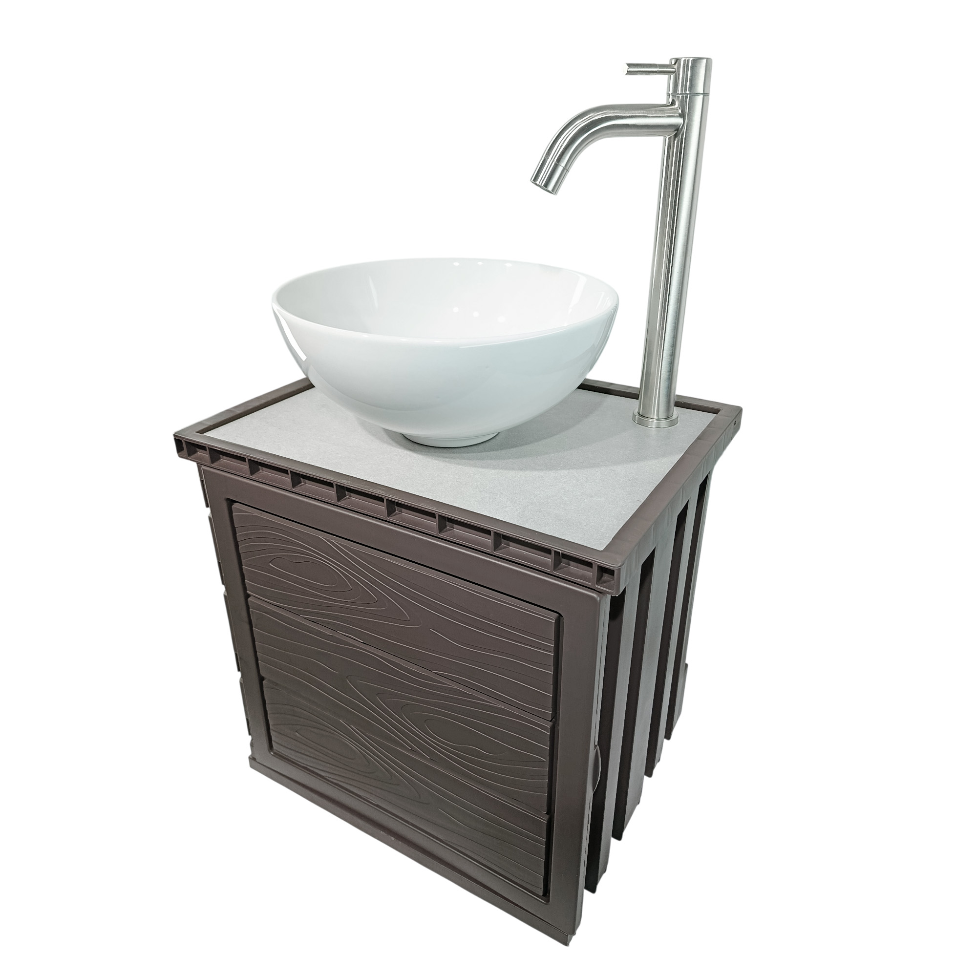 Kit Mueble Marrón Pvc + Lavamanos + Griferia C1158 