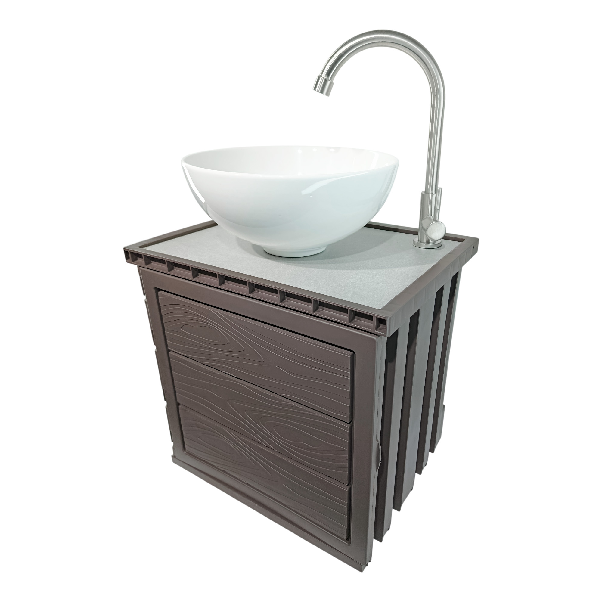 Kit Mueble Marrón Pvc + Lavamanos + Griferia C1159