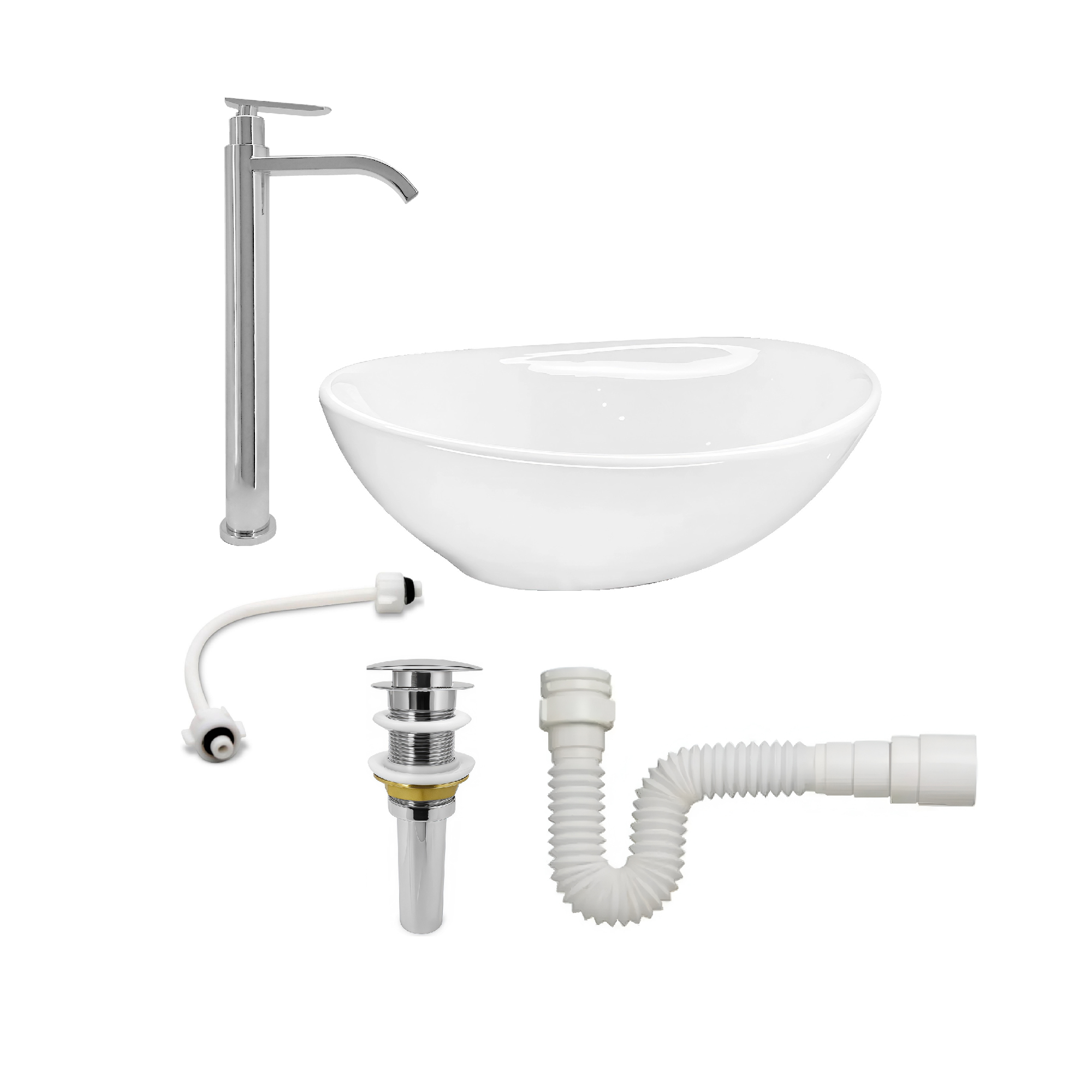 Combo Lavamanos Ovalado + Grifería + Push + Sifón C150