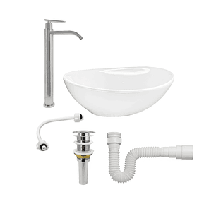 Combo Lavamanos Ovalado + Grifería + Push + Sifón C150