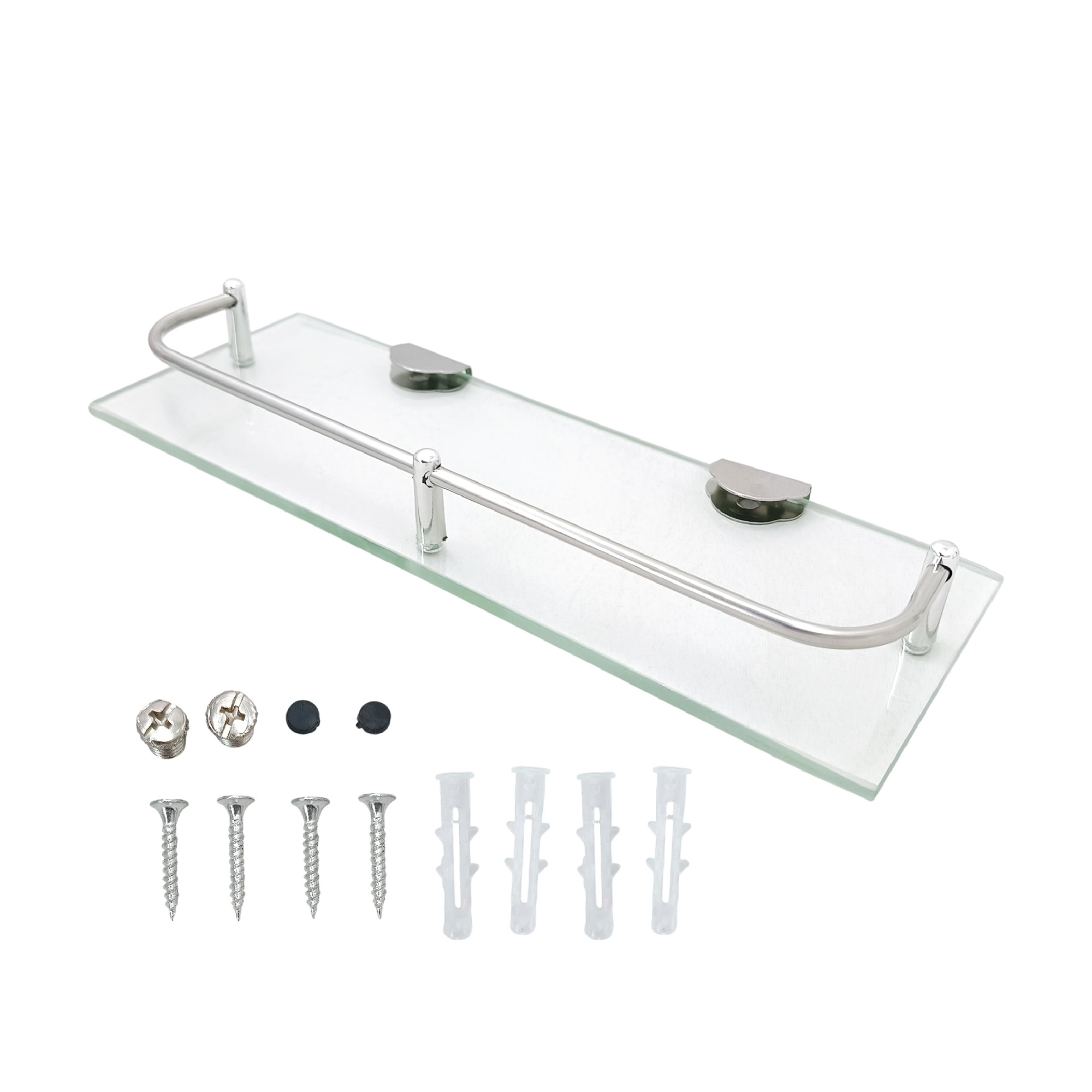 Repisa Rectangular En Vidrio Y Acero 30cm