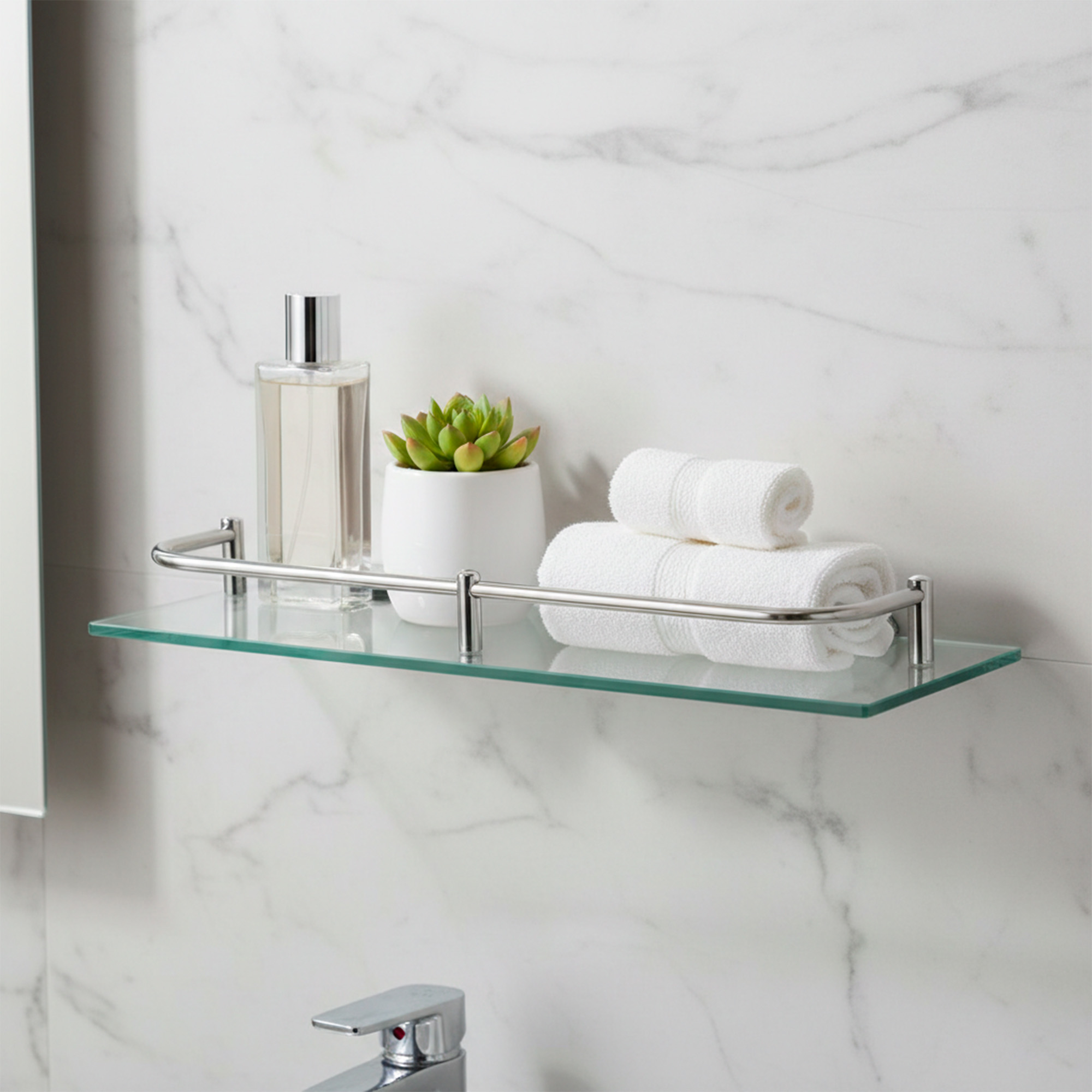 Repisa Rectangular En Vidrio Y Acero 30cm