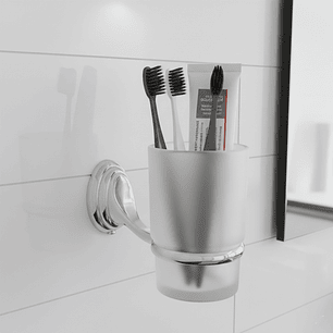 Porta Cepillos, Vidrio Y Metal Accesorio Baño