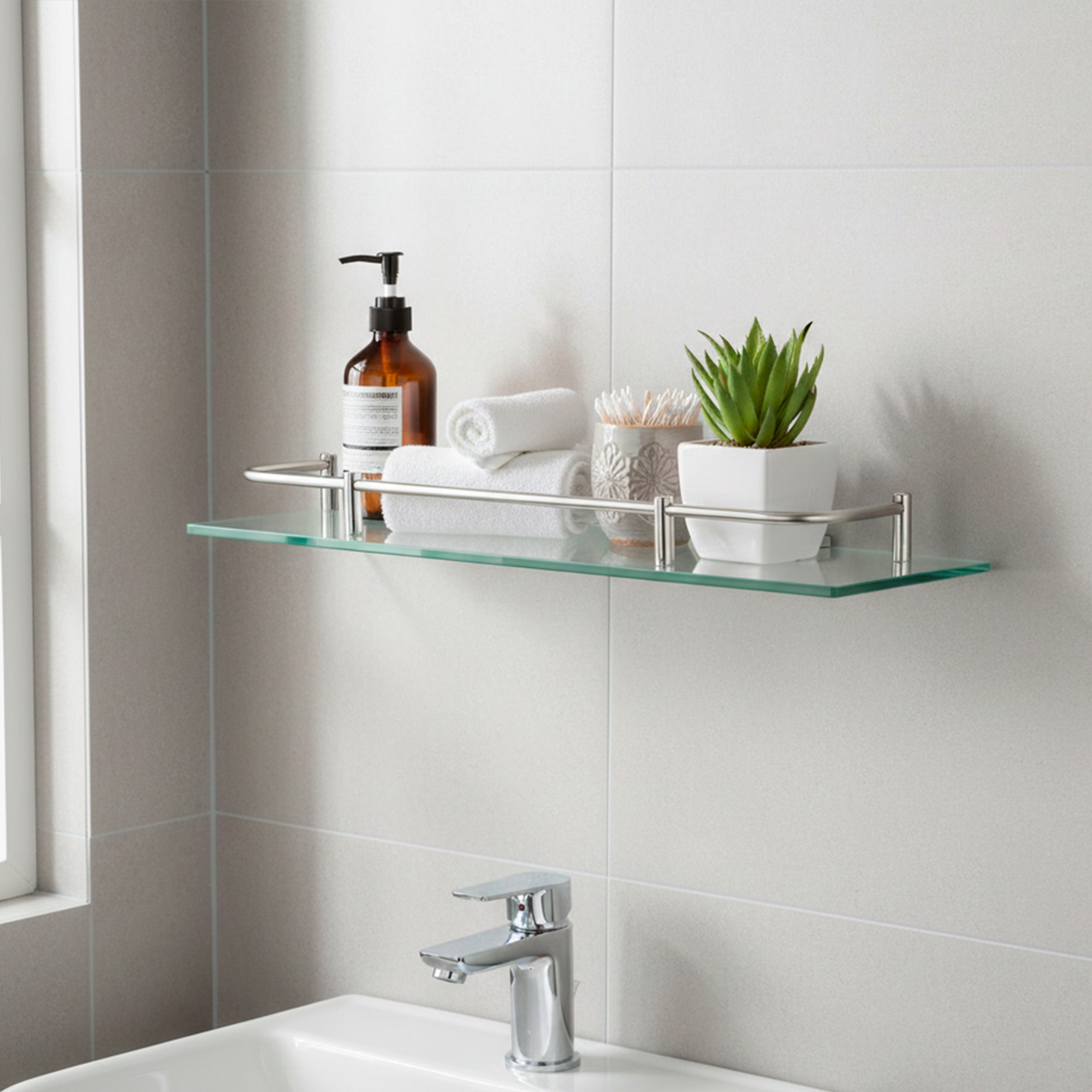 Repisa Rectangular En Vidrio Y Acero 40cm 