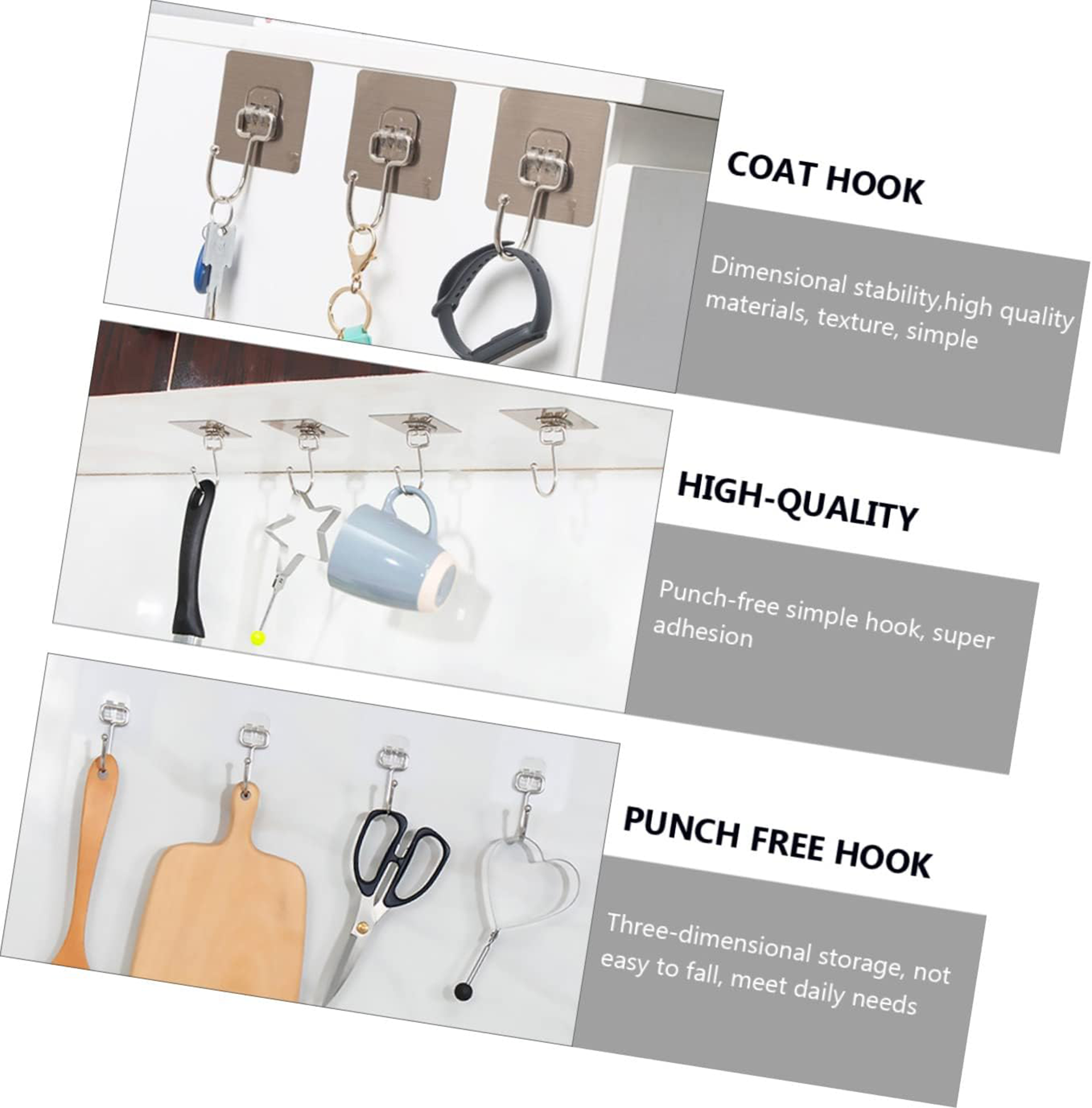 Pack X10 Percheros Ultra Adhesivos 1 Servicio Plateado