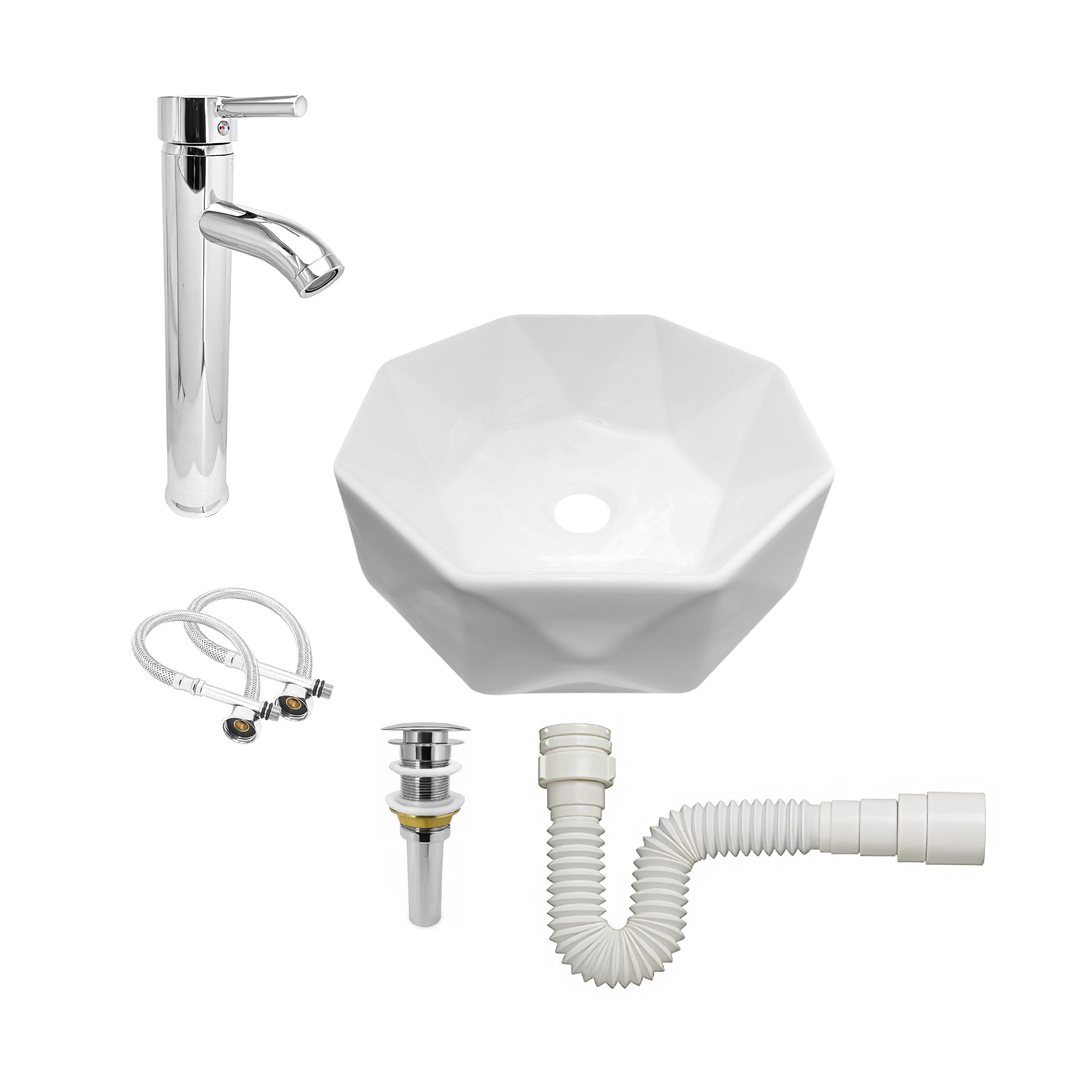 Combo Lavamanos Lujo + Grifería Mezclador +Push + Sifón C120