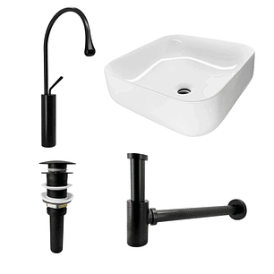 Combo Lavamanos Y Griferia De Lujo Negro C870