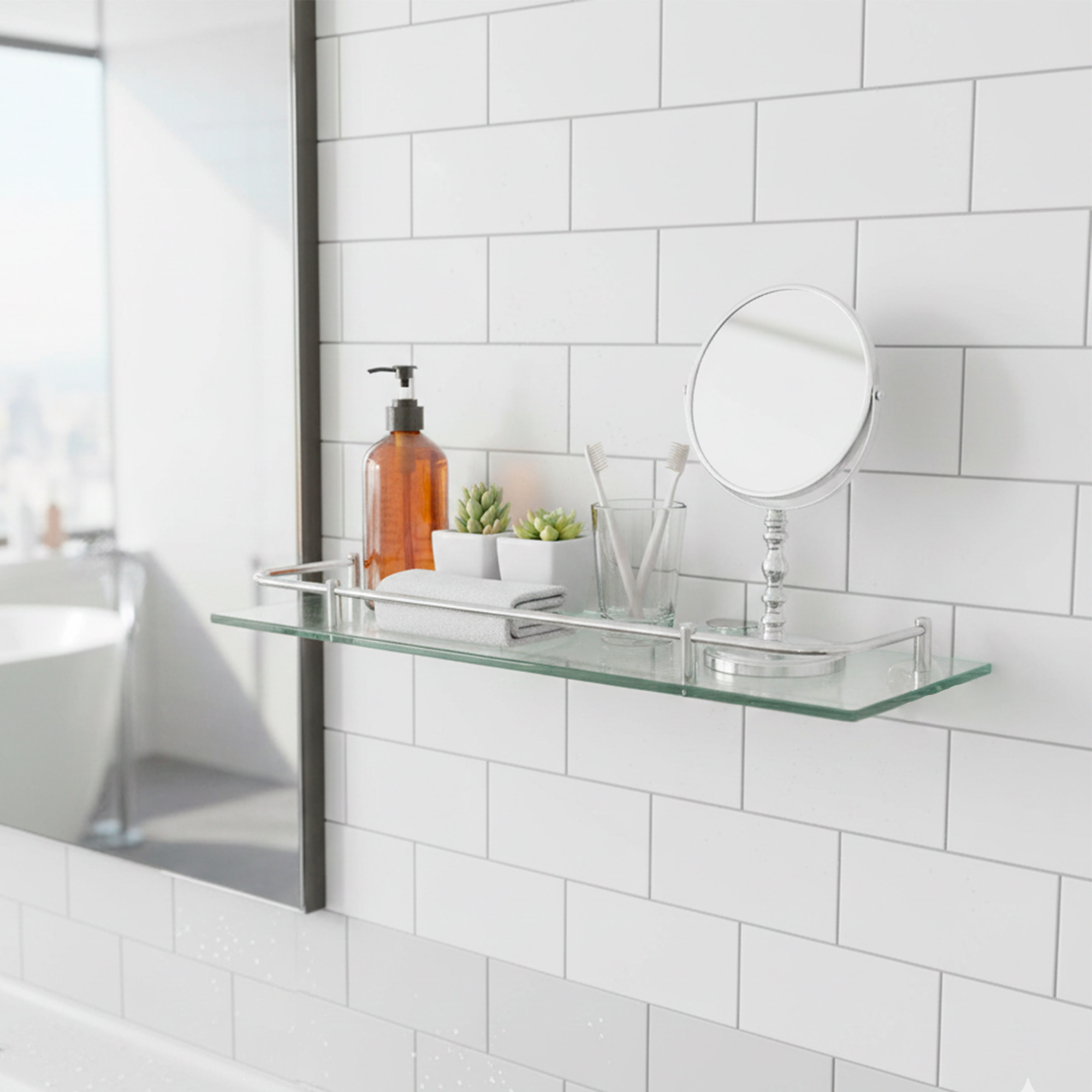 Organizador Baño Rectangular En Vidrio Y Acero 50cm Tc