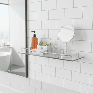 Organizador Baño Rectangular En Vidrio Y Acero 50cm Tc