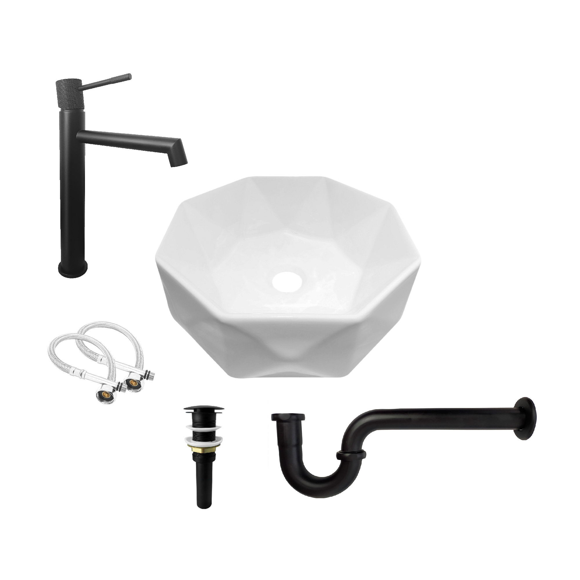 Combo Lavamanos Octagonal Griferia Y Accesorios C799