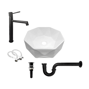 Combo Lavamanos Octagonal Griferia Y Accesorios C799