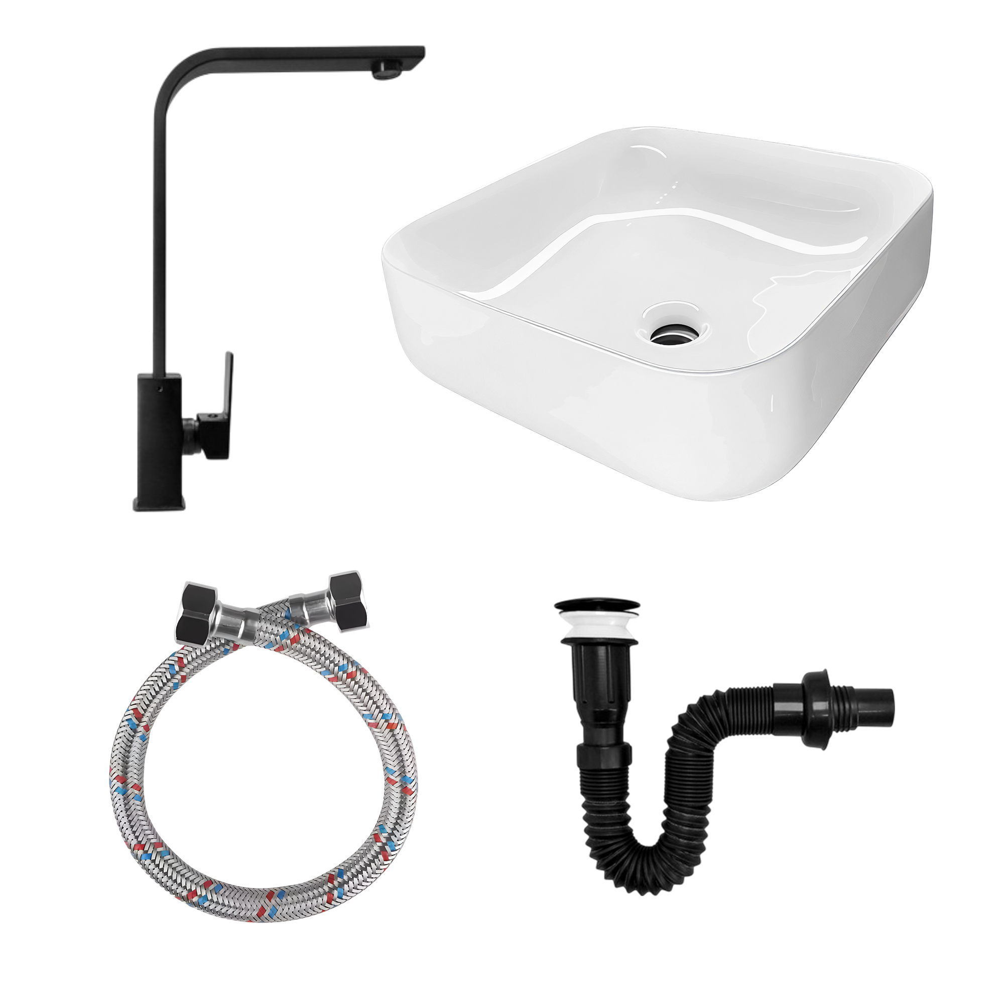 Combo Lavamanos Y Griferia De Lujo Negro C876