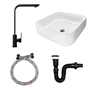 Combo Lavamanos Y Griferia De Lujo Negro C876