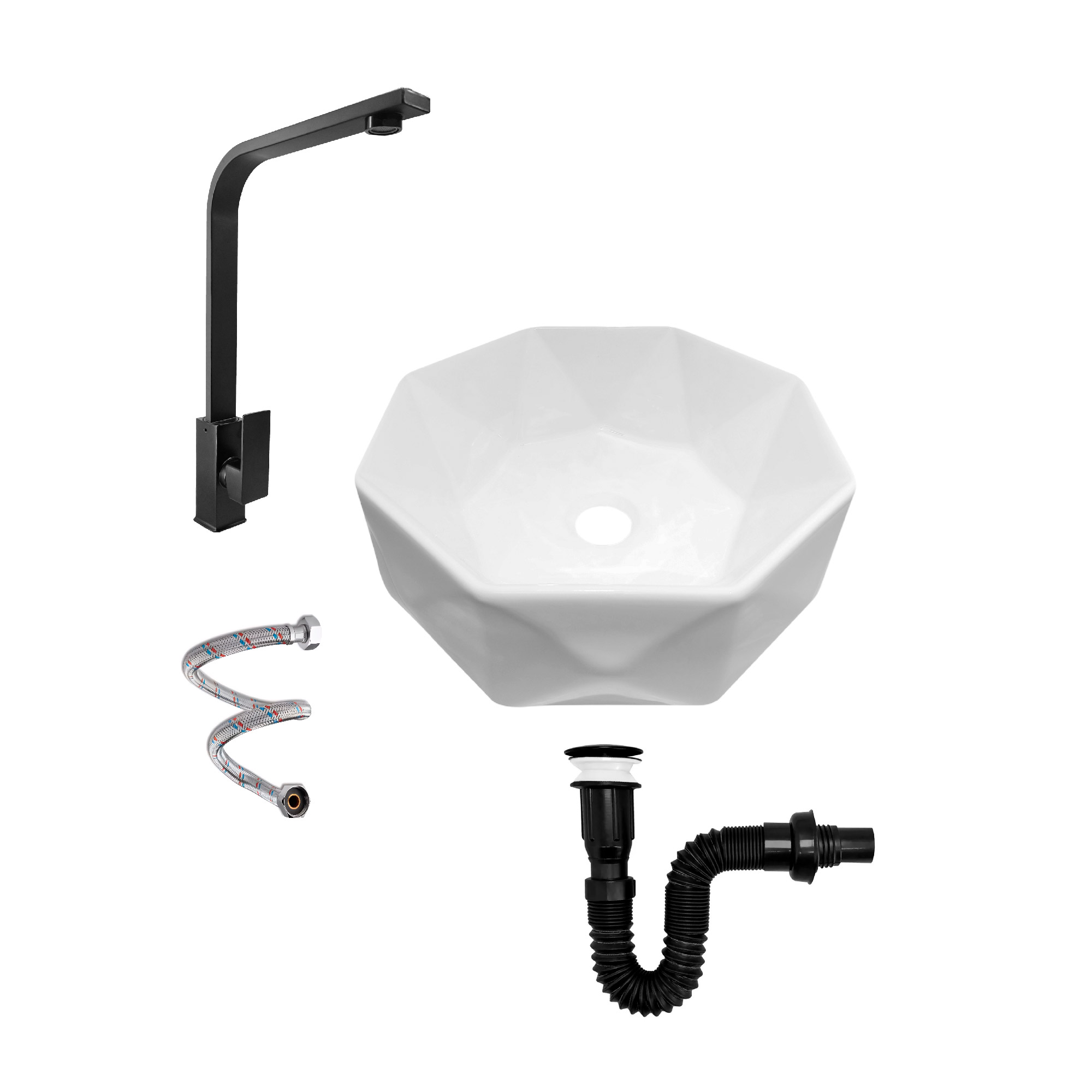 Combo Lavamanos Y Griferia De Lujo Negro C887