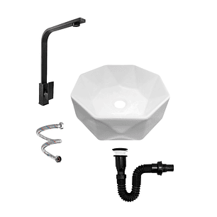 Combo Lavamanos Y Griferia De Lujo Negro C887