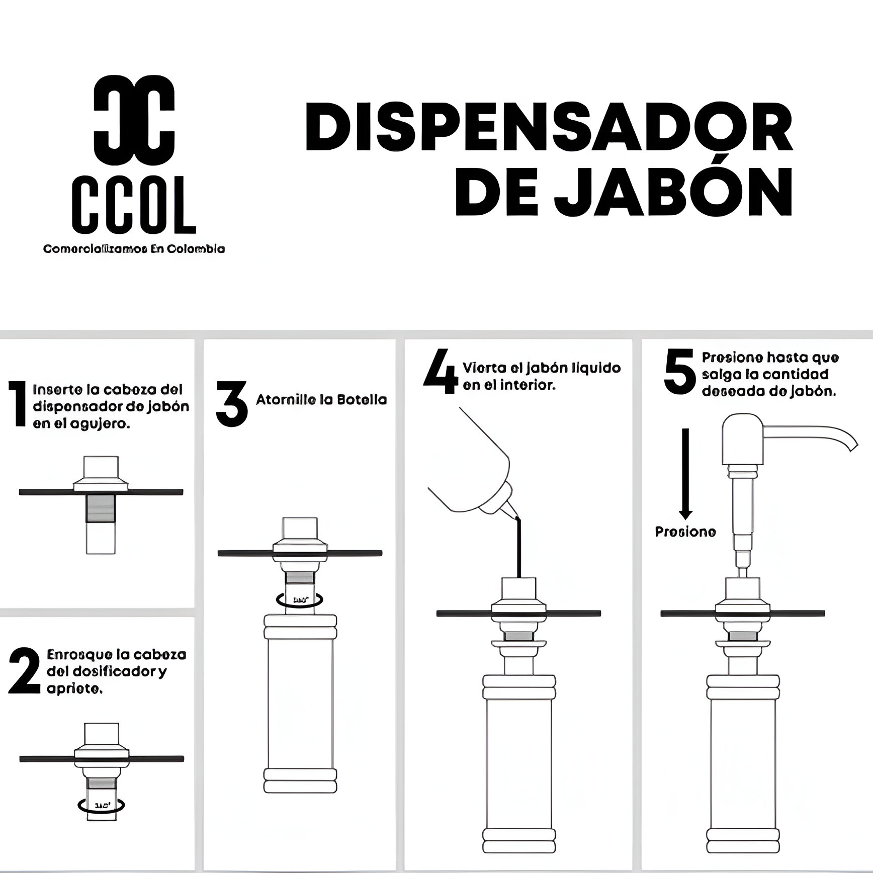 Dispensador De Jabon Lavaplatos 300 ML Válvula Acero Cromo Brillante BH