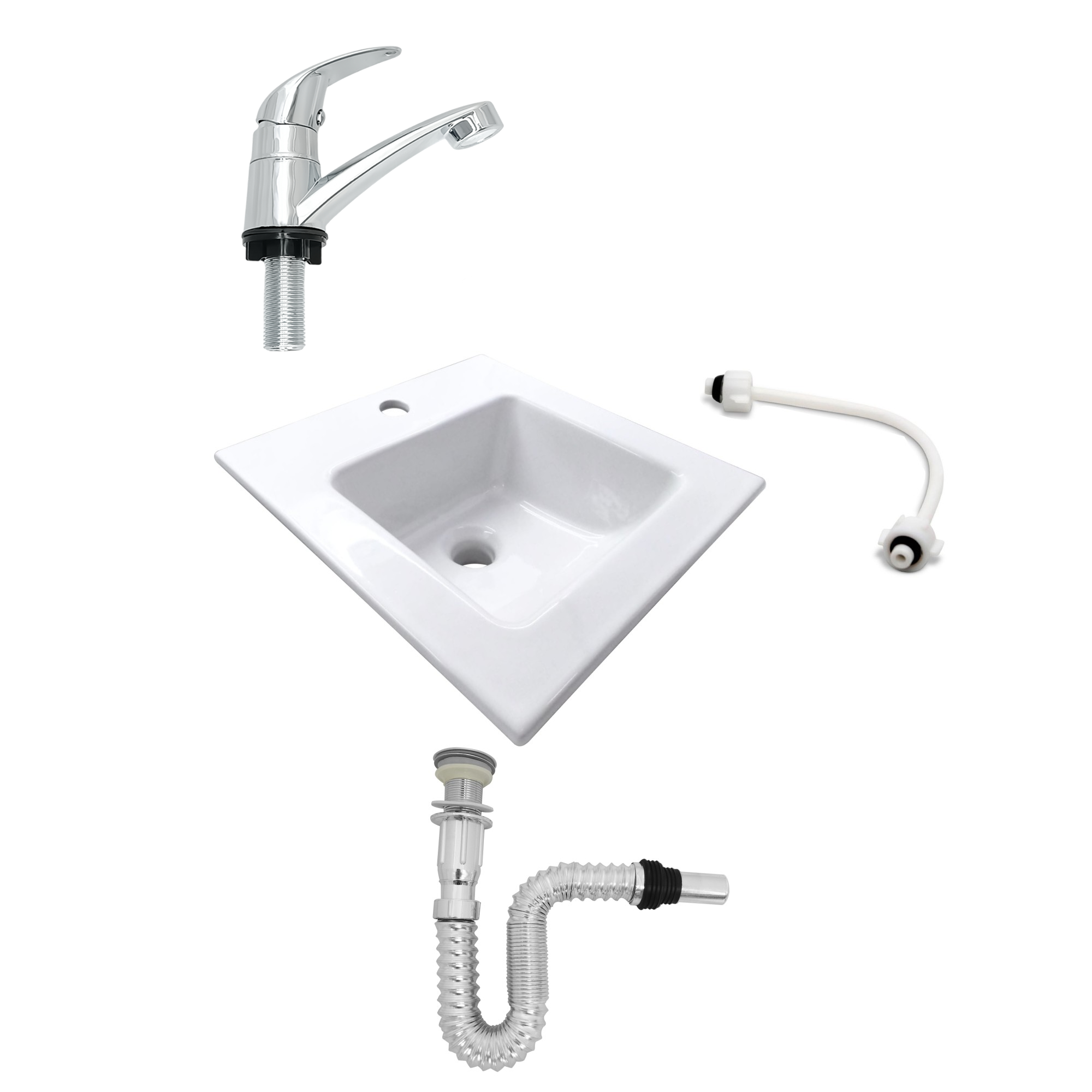 Combo Lavamanos Placa + Griferia Agua Fria Y Accesorios C545