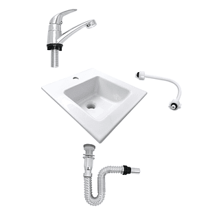 Combo Lavamanos Placa + Griferia Agua Fria Y Accesorios C545
