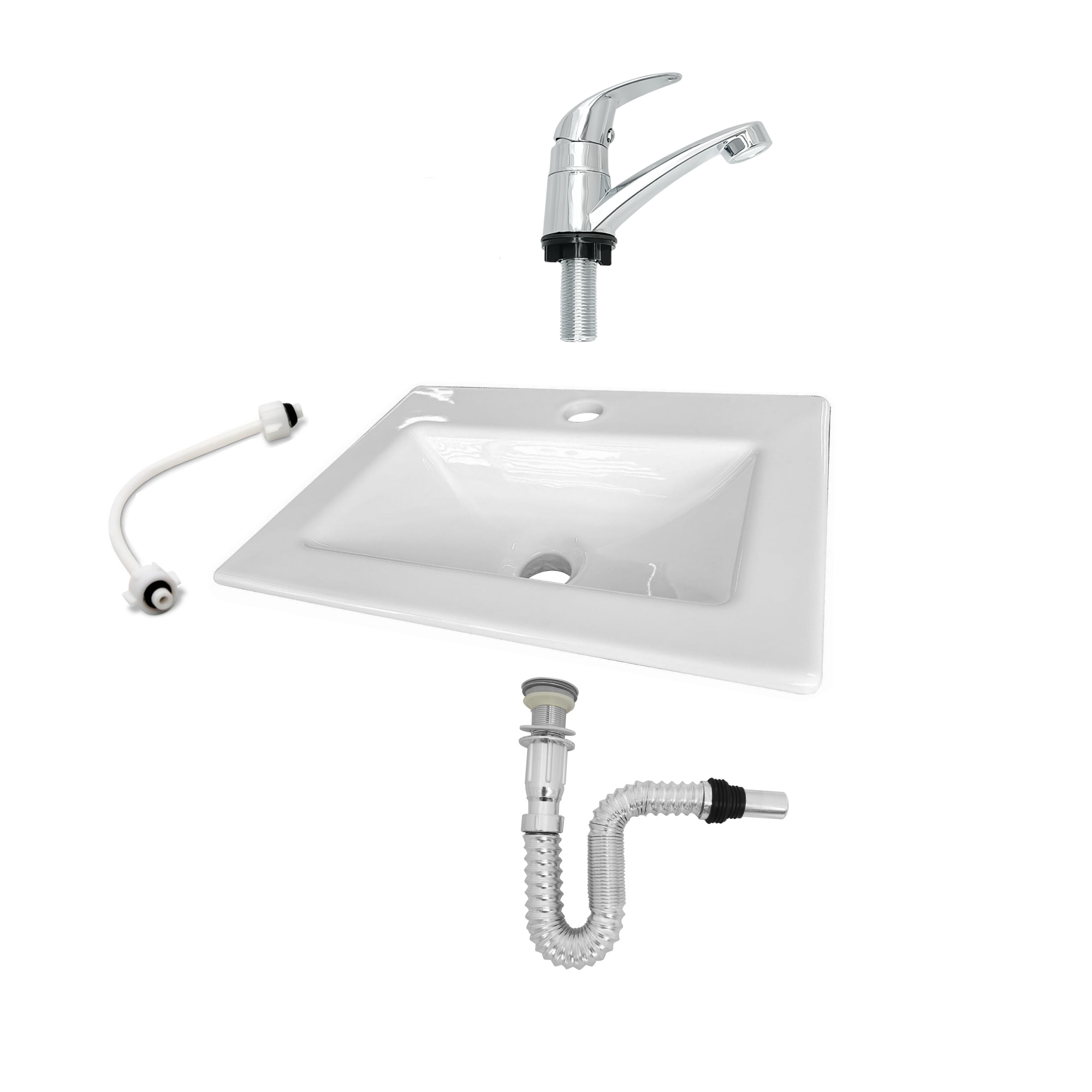 Combo Lavamanos Placa + Griferia Agua Fría Y Accesorios