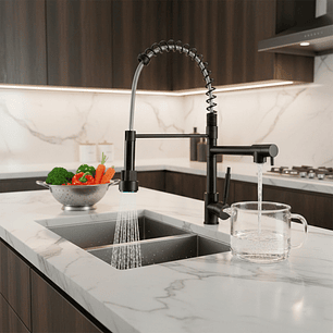 Griferia Lavaplatos Profesional Cuello Flexible Doble Grifo Negro