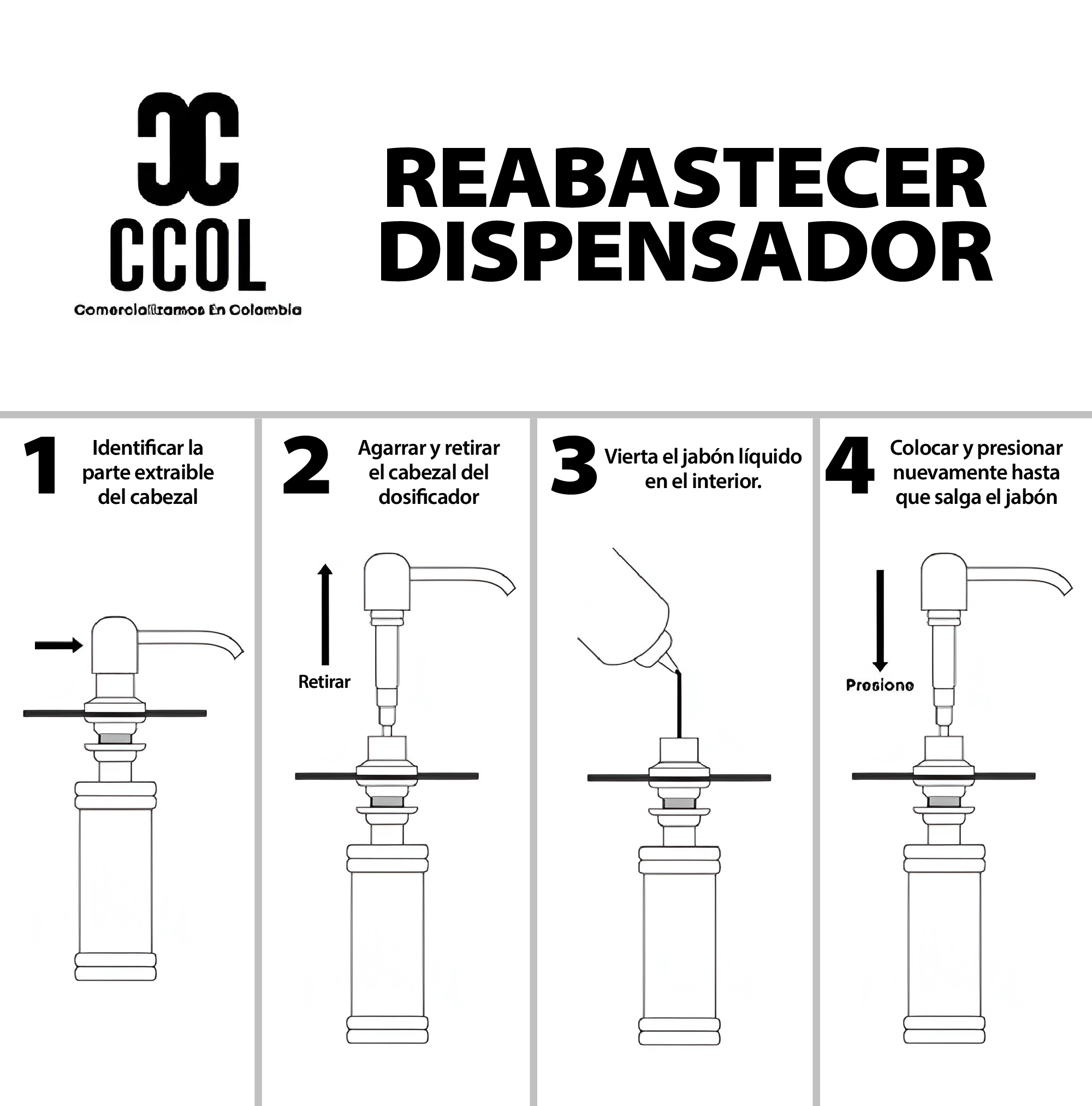 Combo Griferia + Dispensador Jabon Uso Mixto Agua Fria Negro C894