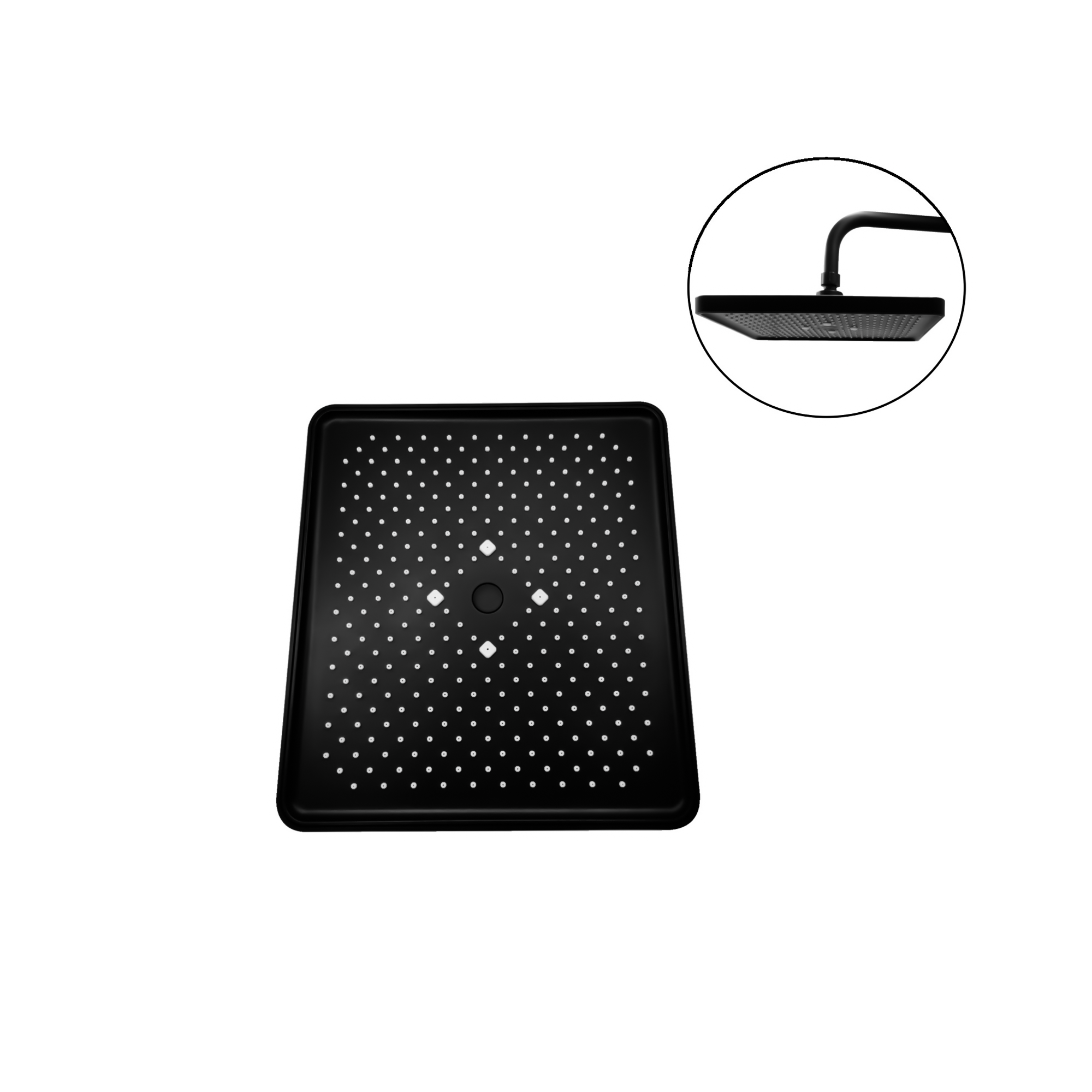 Regadera Ducha Rectangular Diamante Negra En Abs