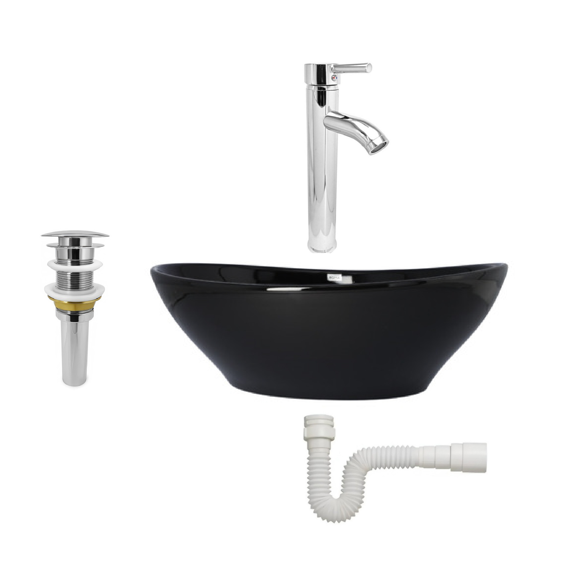 Combo Lavamanos Negro + Griferia Mezclador + Accesorios C751