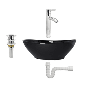 Combo Lavamanos Negro + Griferia Mezclador + Accesorios C751