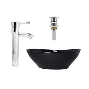 Combo Grifería + Push + Lavamanos Ovalado Negro