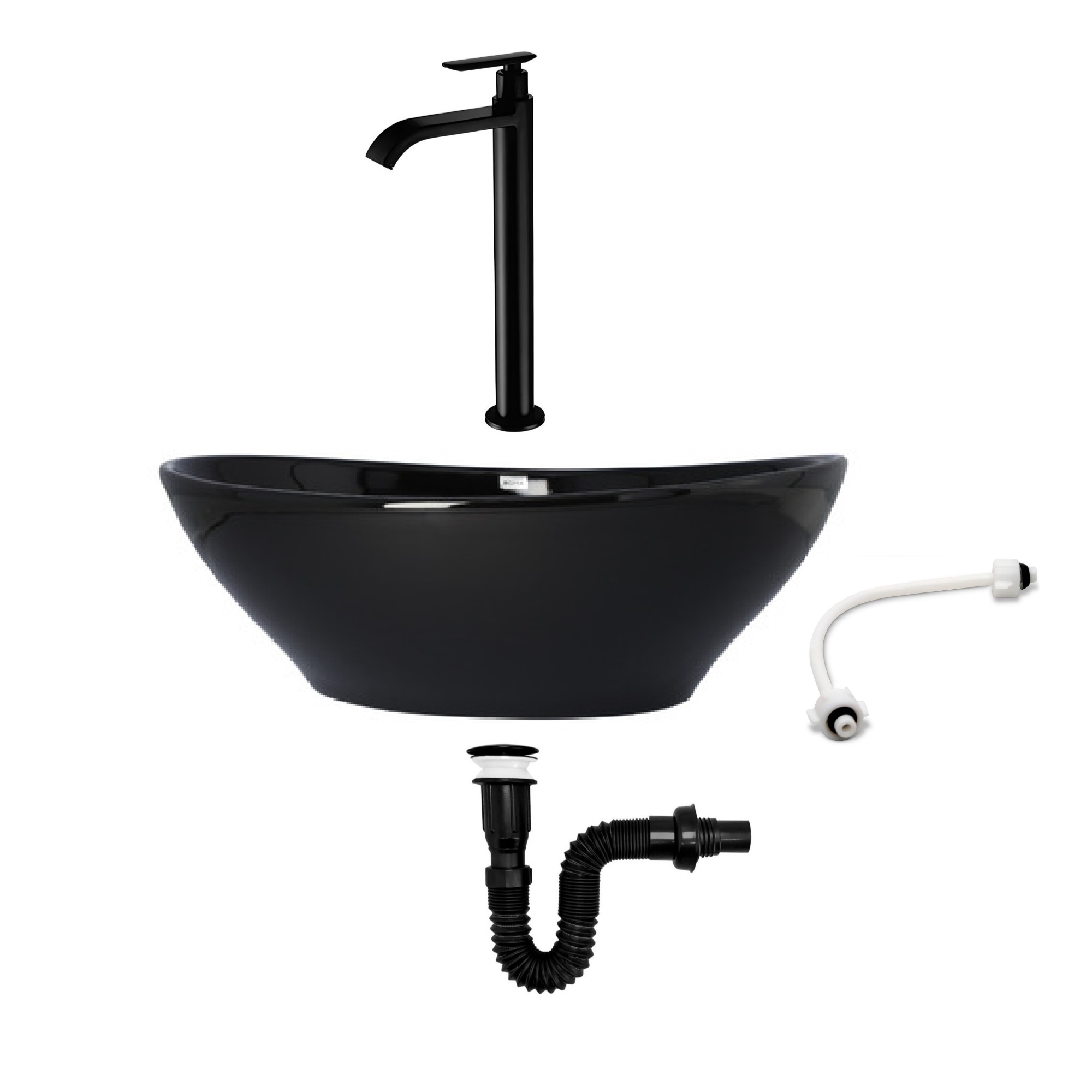 Combo Lavamanos Negro + Griferia Agua Fria + Accesorios C752